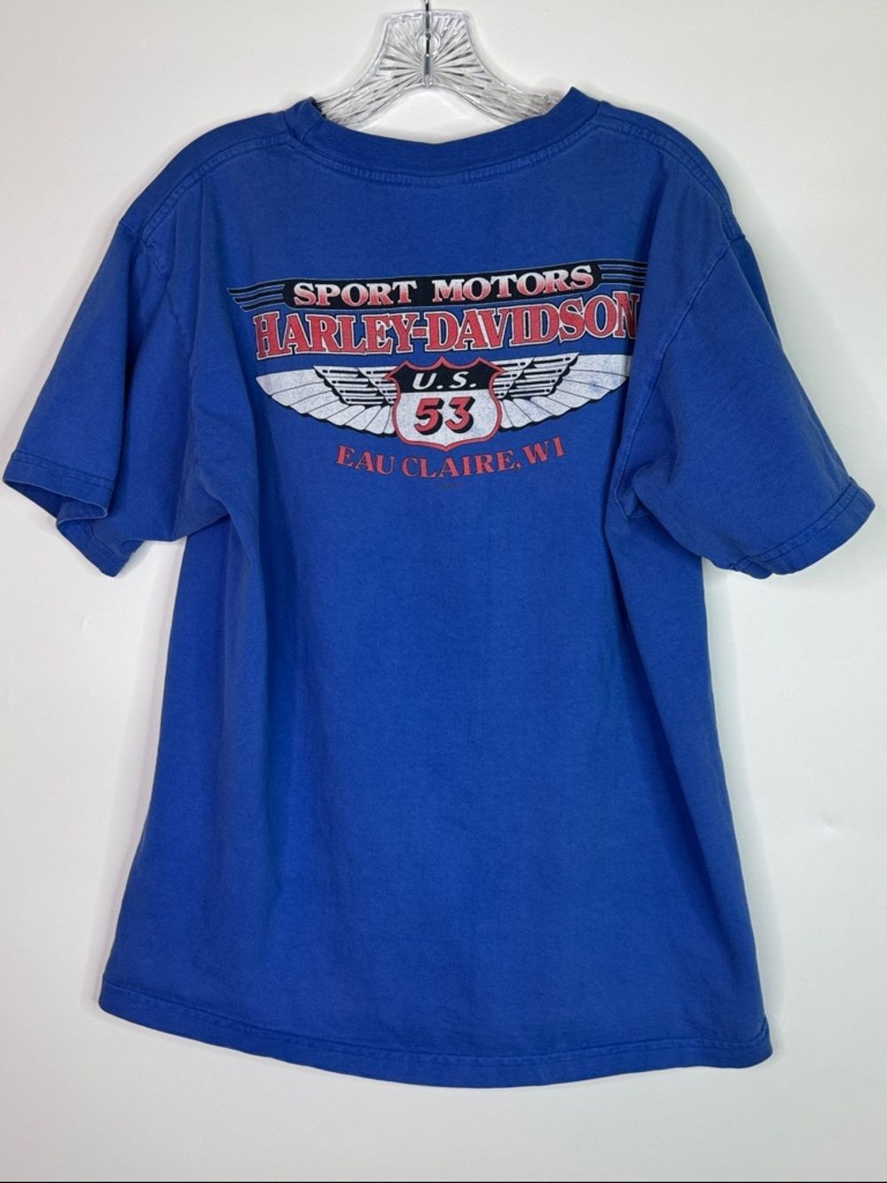 Vintage Harley Davidson Eau Claire, WI Blue Tshirt Size Large 1999